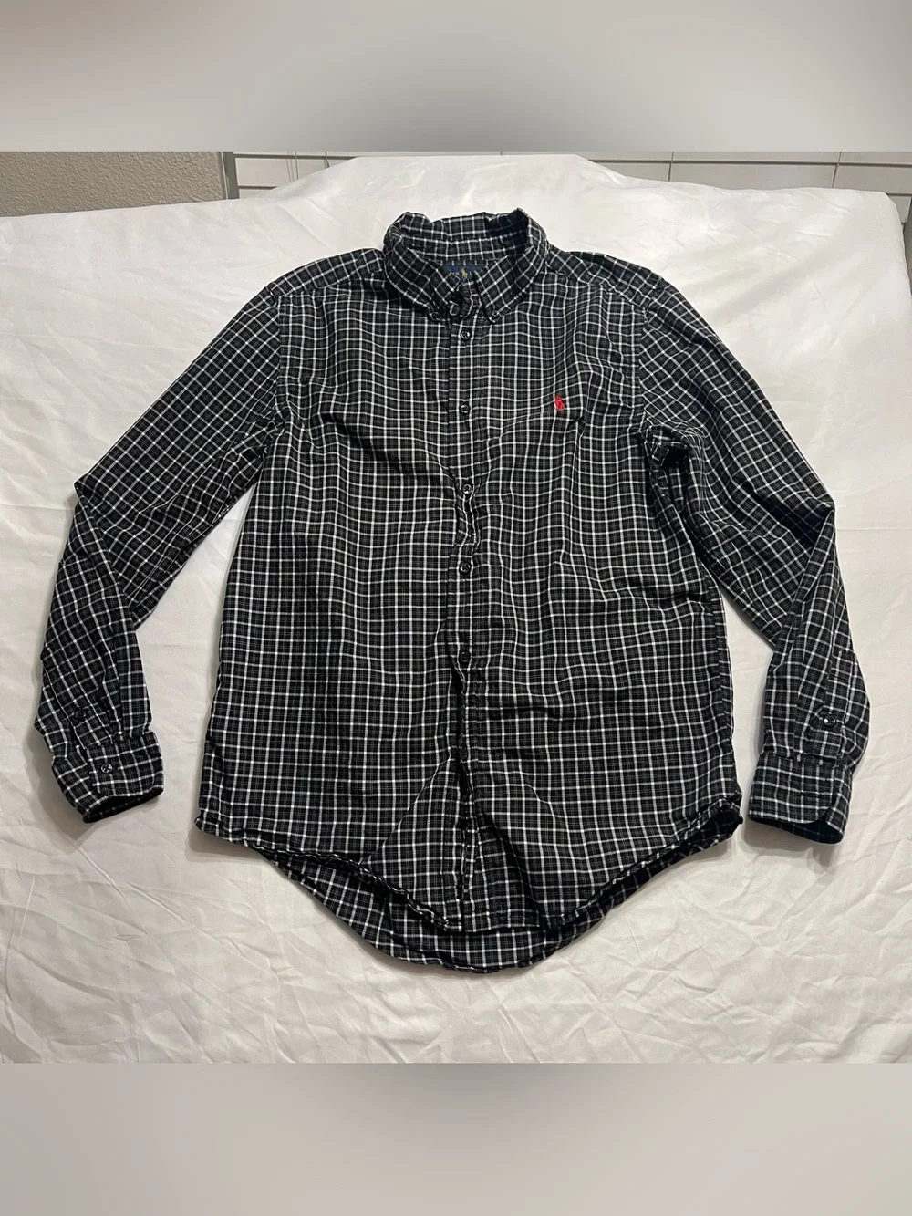 Ralph Lauren Boy’s XL Black Plaid Button Front Shirt Red Pony Long Sleeve Cotton